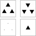 Example of two homometric structures (top) formed by the convolution between two non-centrosymmetric structures (bottom) with different orientations.