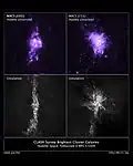 RX J1532.9+3021 taken with CLASH Survey. The image shows the high energy jets released by the supermassive black hole, affecting star formations in the brightest cluster galaxy.