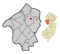 Location of Lebanon in Hunterdon County highlighted in red (left). Inset map: Location of Hunterdon County in New Jersey highlighted in orange (right).