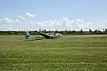 A sail plane landing on the air-fields.