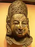 Indra, a Vedic God in Hinduism, Copper repoussé, gilt with semi-precious stones, 13th-14th century