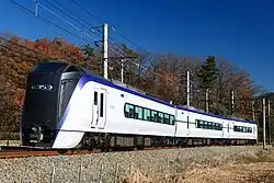 A JR East E353 series EMU on a Fuji Excursion service in December 2024