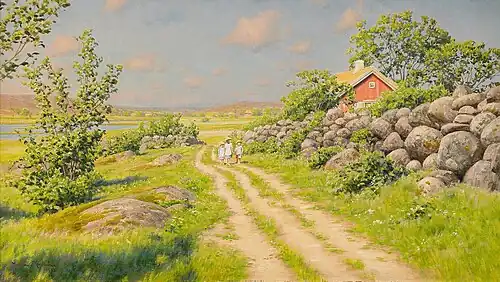 Summer landscape with wandering children (1913)