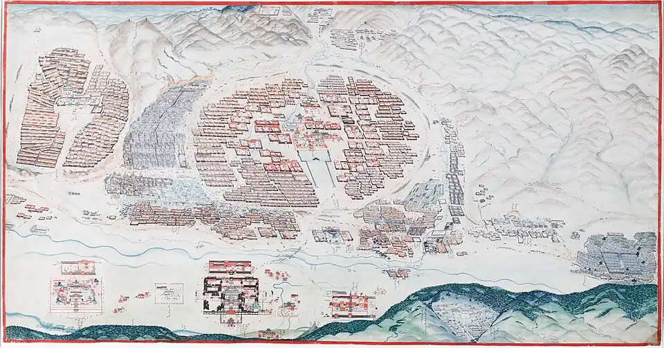 1913 painting showing the monastery at the bottom