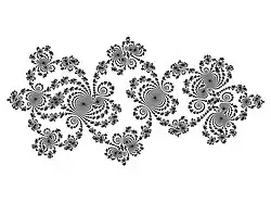 Julia set drawn by distance estimation, the iteration is of the form ⁠'"`UNIQ--postMath-00000086-QINU`"'⁠