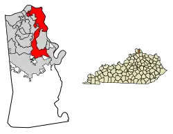 Location of Covington in Kenton County, Kentucky