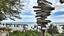 Sign overlooking the picnic area and beach