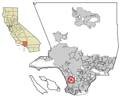 Location of Alondra Park in Los Angeles County, California.