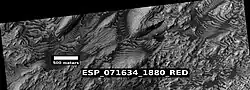 Close view of top of image of Danielson Crater, as seen by HiRISE (ESP_071634_1880).
