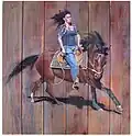 Laynie and Chocolate by David Fairrington, oil on wood, 2009.