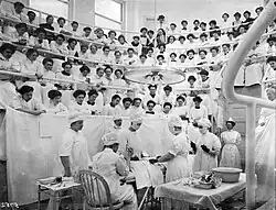 A large group of women observing a surgery