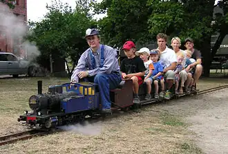 A propane-fired 1:8 scale live steam train running on the Finnish Railway Museum's 7.25-inch (18.4&nbsp;cm) gauge track