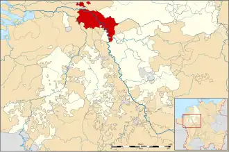Map of the Lower Rhenish–Westphalian Circle (around 1560), Duchy of Cleves highlighted in Red
