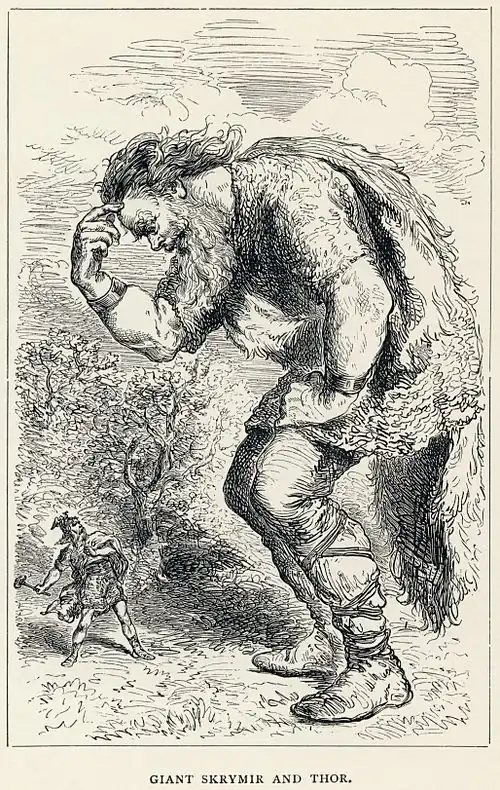Image 29Giant Skrymir and Thor at Útgarða-Loki, by Louis Huard (edited by Adam Cuerden) (from Wikipedia:Featured pictures/Culture, entertainment, and lifestyle/Religion and mythology)
