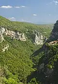 Prodromou Monastery at left, Philosophou Monastery at right