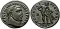 Maximinus II and Hercules with club and lionskin (Roman, 313 CE)