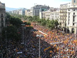 The Protest "Som una nació, nosaltres decidim" on 10 July 2010 at the junction of Passeig de Gràcia and Carrer d'Aragó.[23]