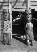 Māori wood carvings at Te Whai-a-te-Motu, Mātaatua marae