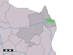 The town centre (dark green) and the statistical district (light green) of Noord Deurningen in the municipality of Dinkelland.