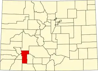 State map highlighting Hinsdale County