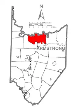 Map of Armstrong County, Pennsylvania, highlighting Madison Township