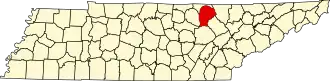 State map highlighting Fentress County