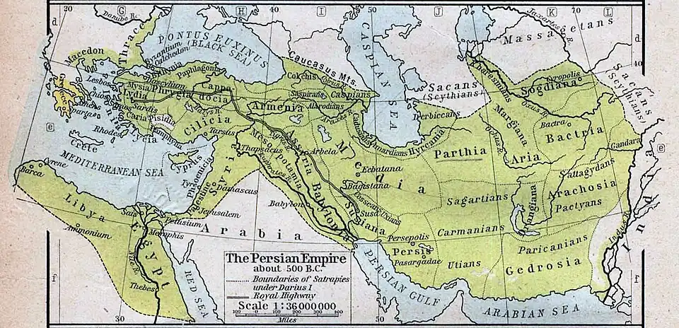 The principal Achaemenid satrapies, ~500 BC.
