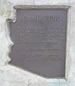 Marker which indicates where the historic Camp Reno was located.