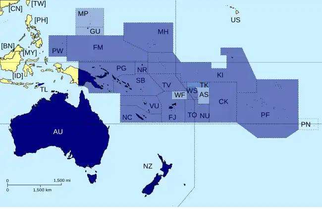 Map indicating members of the Pacific Islands Forum (potential Pacific Union).