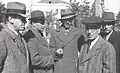 Metodija Andonov-Čento (second from left), Víctor Manuel Villaseñor, United Nations Representative (center), Dimitar Vlahov (second from right) and others, in Bitola, February 1946