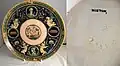 Minton tin-glazed (dip, dry, paint, fire) majolica, opaque white tin-glaze on flat surfaces, brush-painted 'MINTON', 1860 date cypher. Italian Renaissance style.
