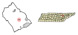 Location of Wartburg in Morgan County, Tennessee.