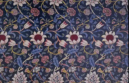 Evenlode indigo discharge and block-printed textile, Morris, 1883