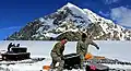 Mount Frances seen behind US Army supplying Kahiltna Glacier Basecamp
