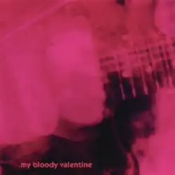 A blurred, magenta close-up photo of someone playing guitar