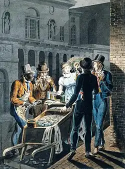 Nightlife in Philadelphia—an Oyster Barrow in front of the Chestnut Street Theater