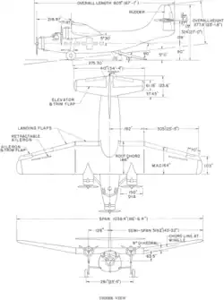 3-view line drawing of the Northrop YC-125 Raider