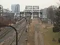 Rapid tracks adjacent to abandoned railroad right-of-way for Cleveland Union Terminal
