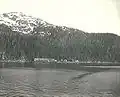Cannery and village of Orca, about 3 miles (4.8&nbsp;km) northeast of present-day Cordova, E.S. Curtis, June 1899