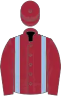 Maroon, light blue braces