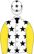 White, black stars, yellow sleeves, white cap, black stars
