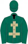 Dark green, beige cross of lorraine