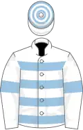 White, light blue hoops and armlets, hooped cap