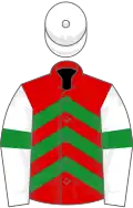 Red, green chevrons, white sleeves, green armlets, white cap