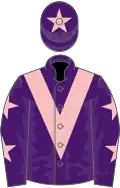 Purple, pink chevron, purple sleeves, pink stars, purple cap, pink star