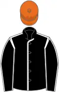 black, white seams, orange cap