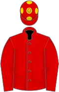 Red, gold horse, spots on cap