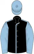 Black, light blue seams, sleeves and cap