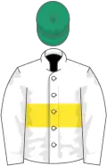 White, yellow hoop, emerald green cap