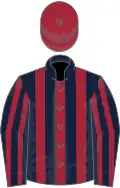 Dark blue and maroon stripes, maroon cap